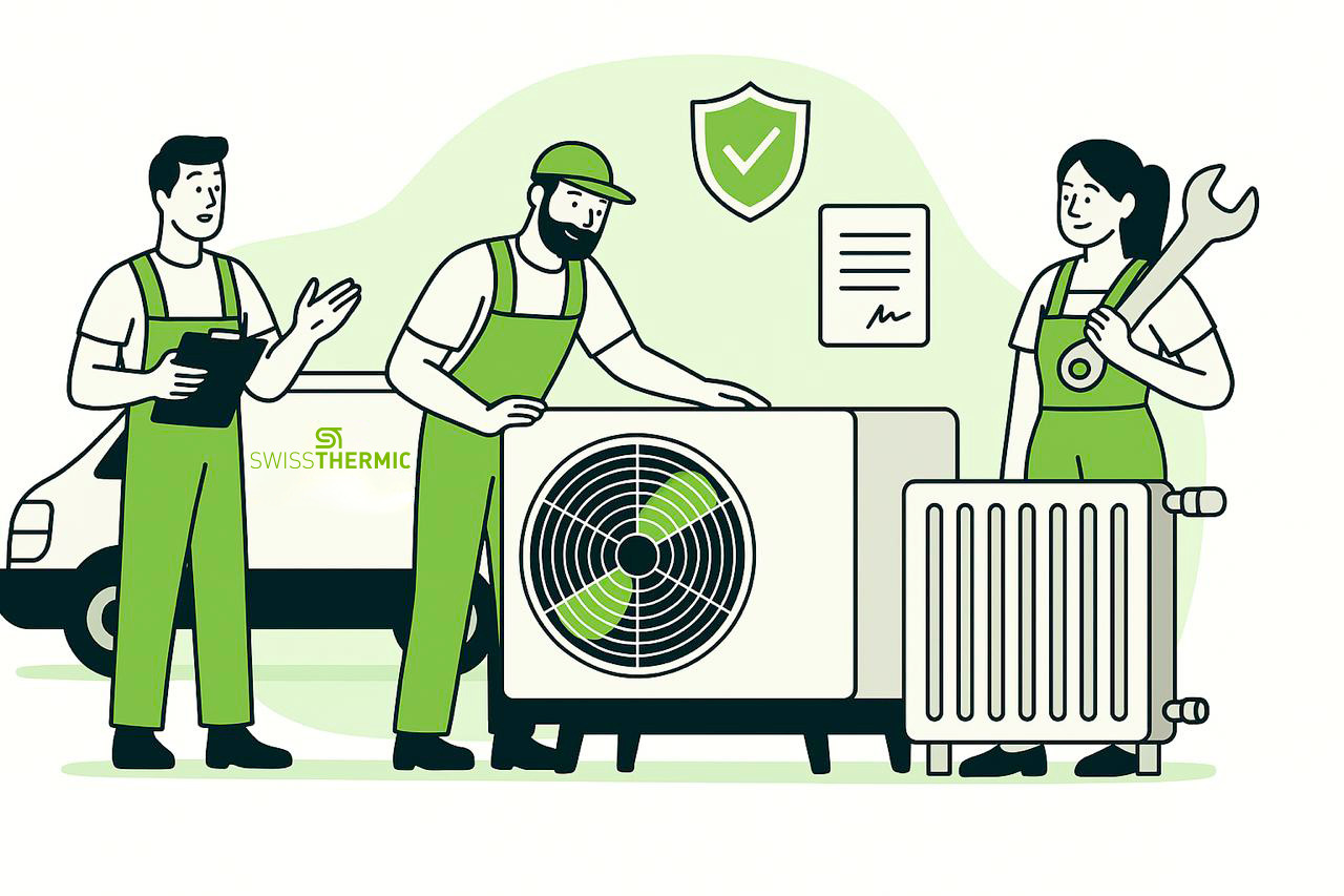 Équipe Swissthermic travaillant sur des installations de chauffage